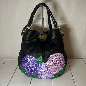 Marc Jacob black leather tote bag. Hand painted by me.